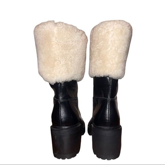 Marc Fisher Willoele Black Leather Shearling Collar Calf High Boots - Picture 5 of 8